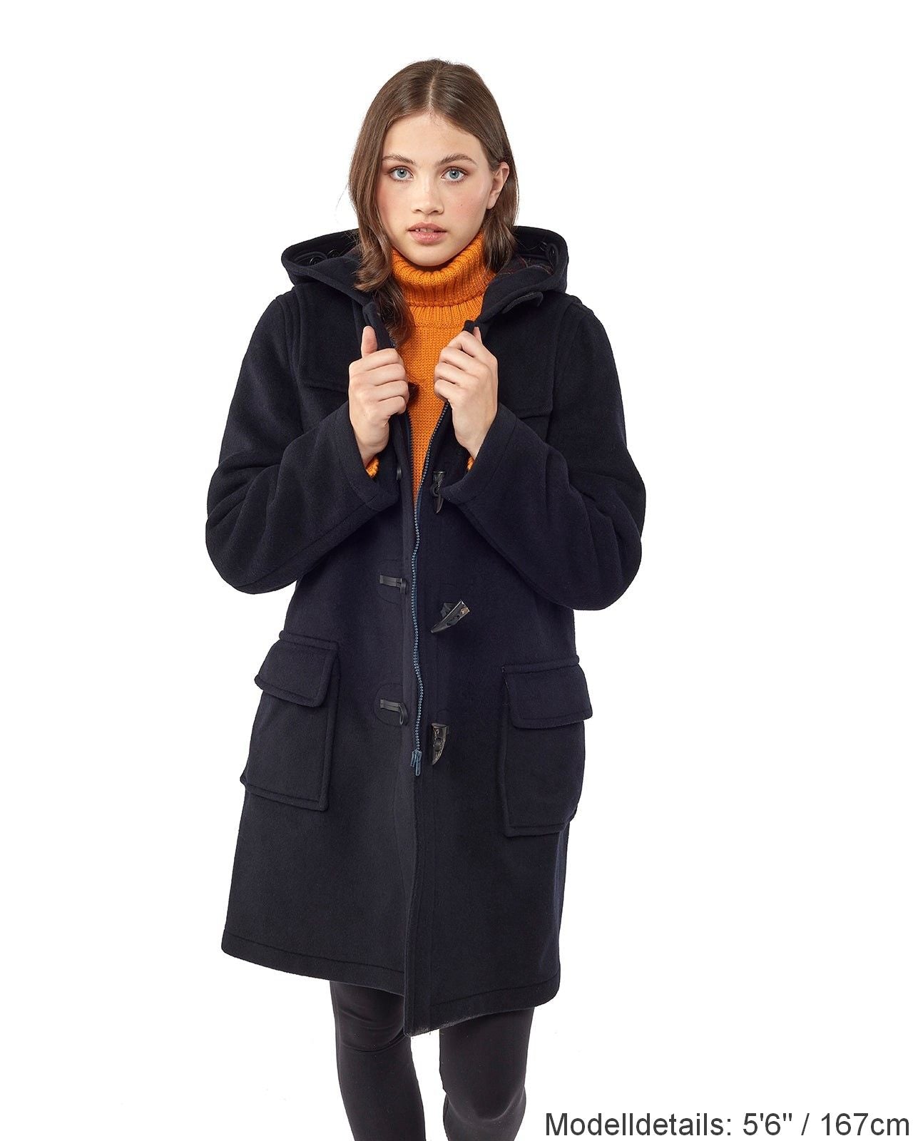 Damen-Dufflecoat in klassischer Passform mit Hornknebeln – Marineblau