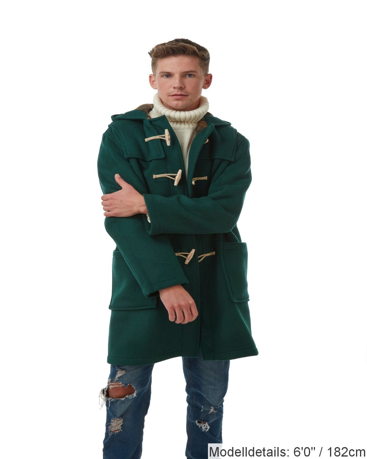 MONTGOMERY ORIGINALE UOMO VESTIBILITA’ CLASSICA, CON CAPPUCCIO STACCABILE E OLIVETTE IN CORNO - Verde Aa Corsa Britannico