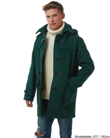 London Custom Fit Convertible Dufflecoat für Herren, mit original abnehmbarer Kapuze und Hupenknebeln – British Racing Green