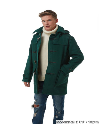 London Custom Fit Convertible Dufflecoat für Herren, mit original abnehmbarer Kapuze und Hupenknebeln – British Racing Green