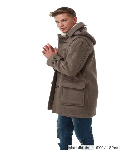 London Custom Fit Convertible Dufflecoat für Herren, mit original abnehmbarer Kapuze und Hornknebeln – Pilz