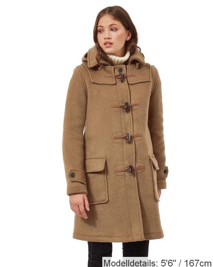 London Custom Fit Convertible Dufflecoat für Damen mit abnehmbarer Original-Kapuze und Hornknebeln – Camel