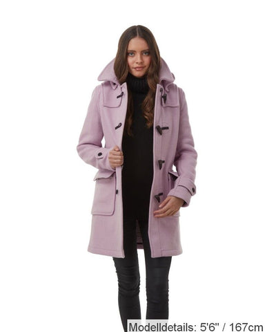 London Custom Fit Convertible Dufflecoat für Damen mit originaler abnehmbarer Kapuze und Hornknebeln – Lila