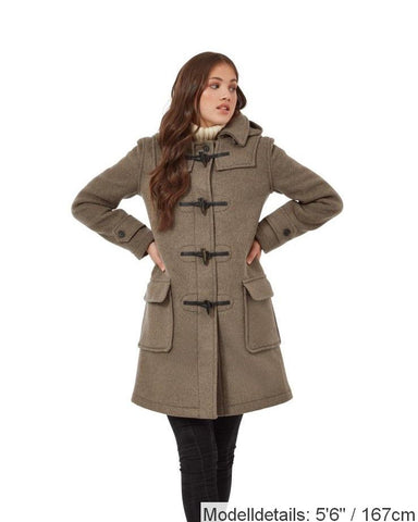 London Custom Fit Convertible Dufflecoat für Damen mit originaler abnehmbarer Kapuze und Hornknebeln – Pilz