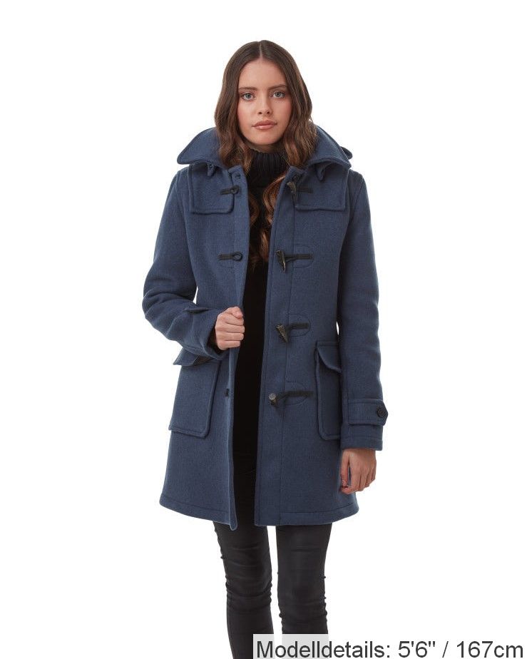 London Custom Fit Convertible Dufflecoat für Damen mit originaler abnehmbarer Kapuze und Hornknebeln – Königsblau